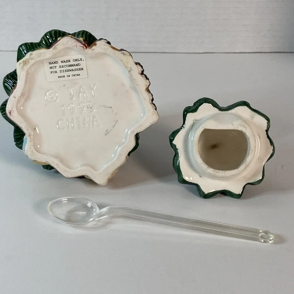Vtg Earthenware Christmas Tree Sugar & Creamer Set w/Original Box Kitchen Decor